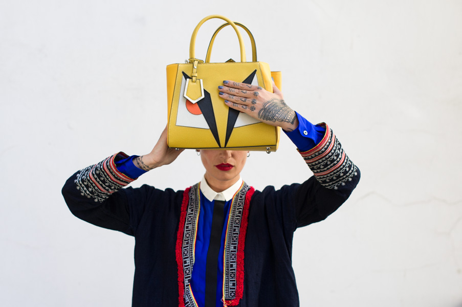 helena narra, makeup artist, yellow fendi bag, fendi monster, kimono, berlin street style