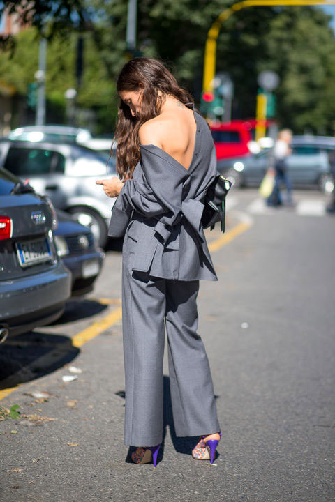 grey suit, women suit, fashion week ss2016, street style