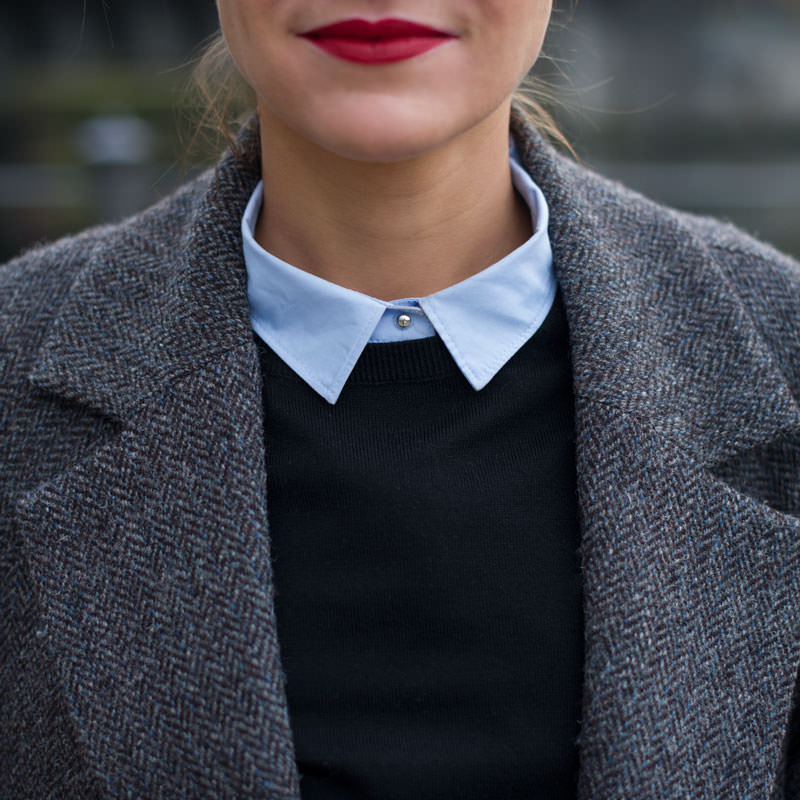 button down shirt, office look, red lips, russain red, mac