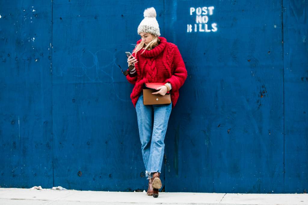 street style, fashion week, red knit
